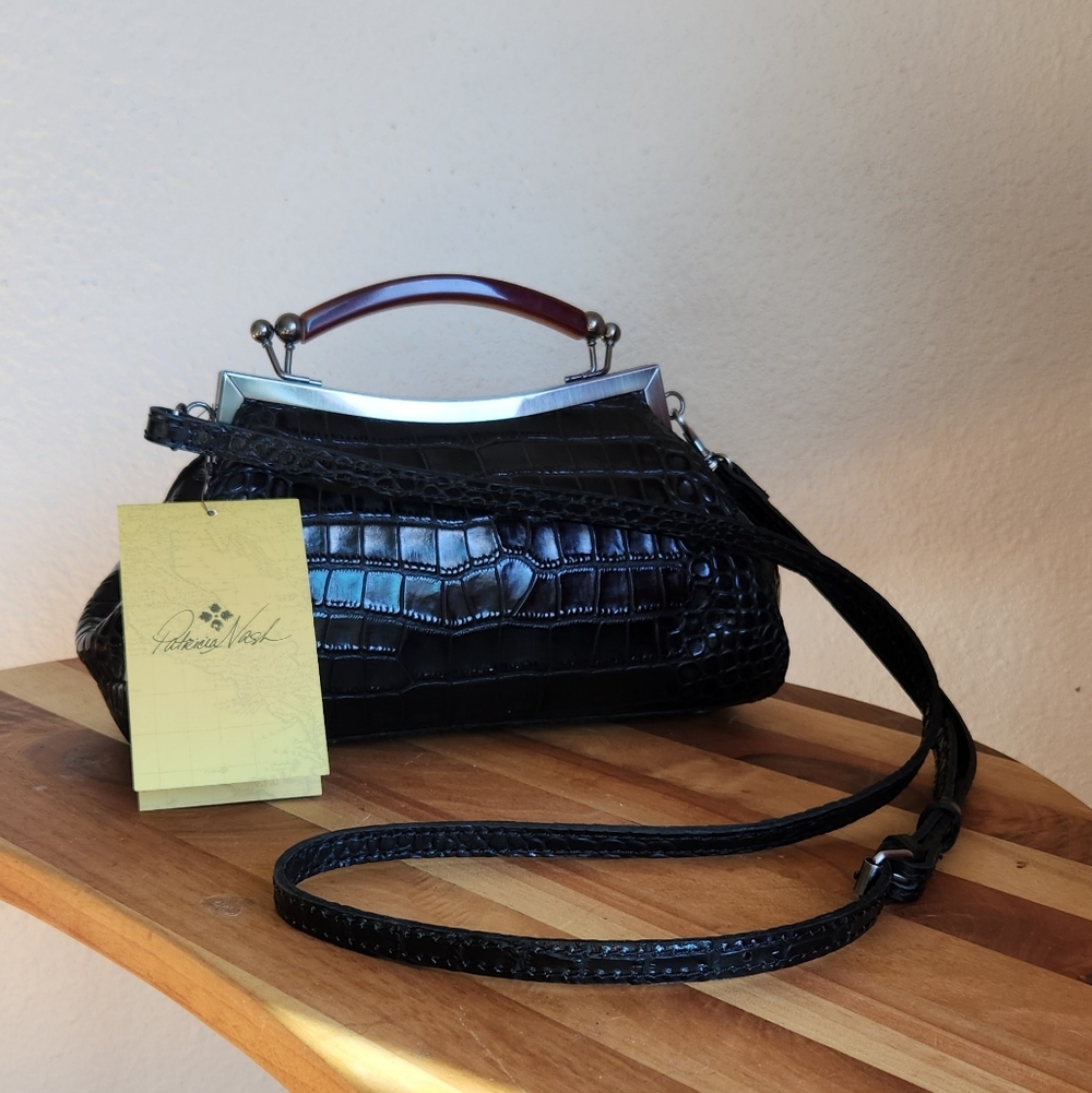 Patricia Nash Black Crocodile-Embossed Crossbody Bag